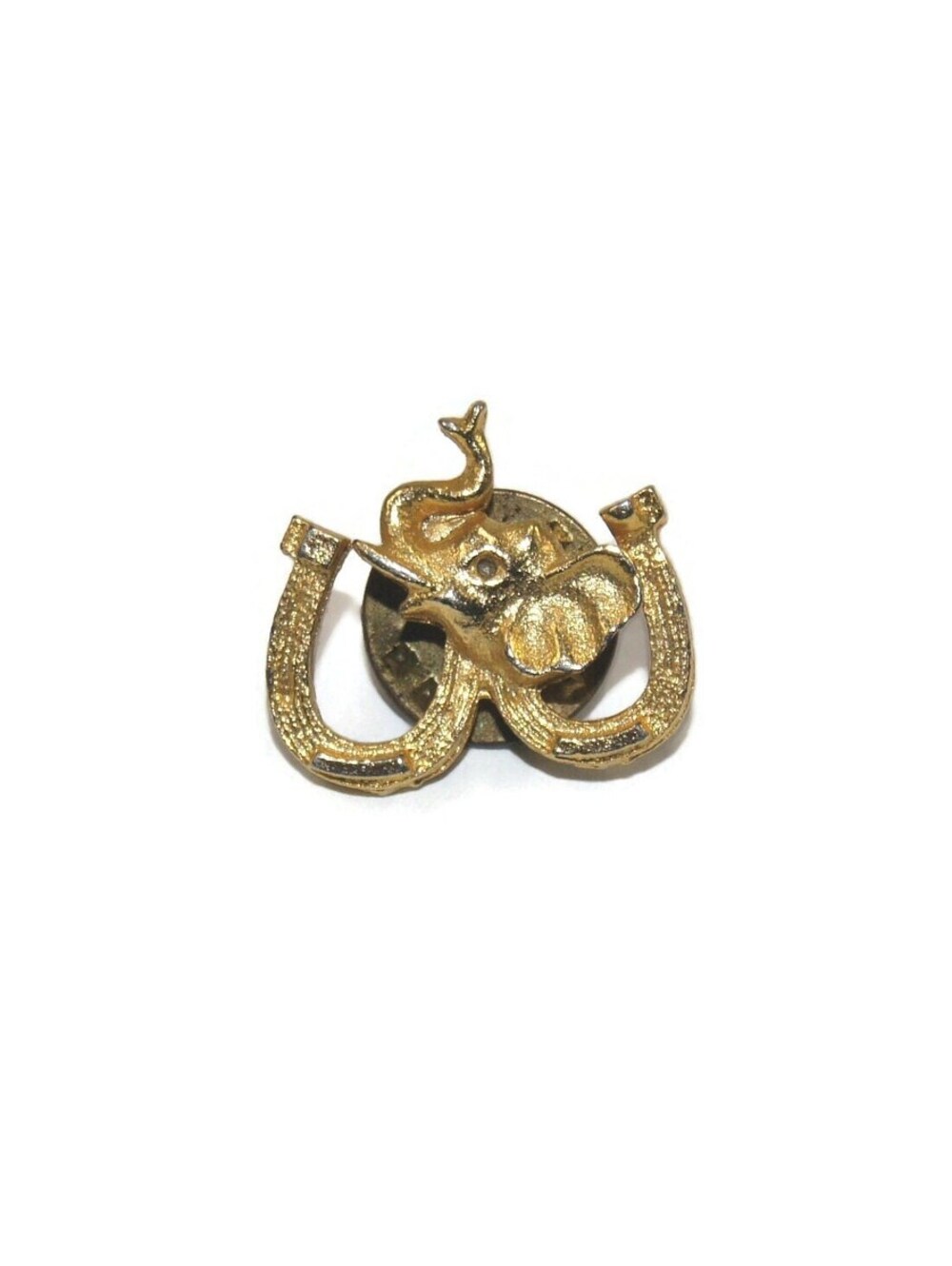 Vintage Gold Tone Elephant and 2 Horseshoes Good Luck Lapel Pin.